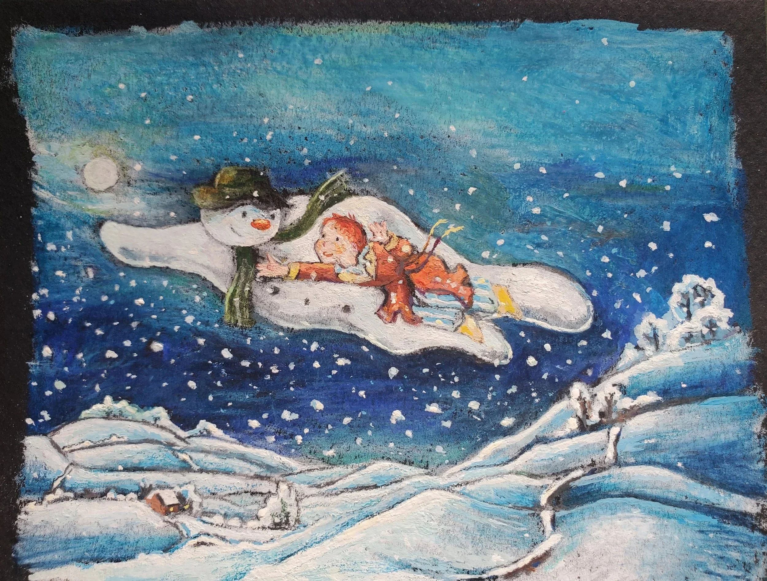  after the animated film The Snowman  gouache and pencil crayon, 2024 