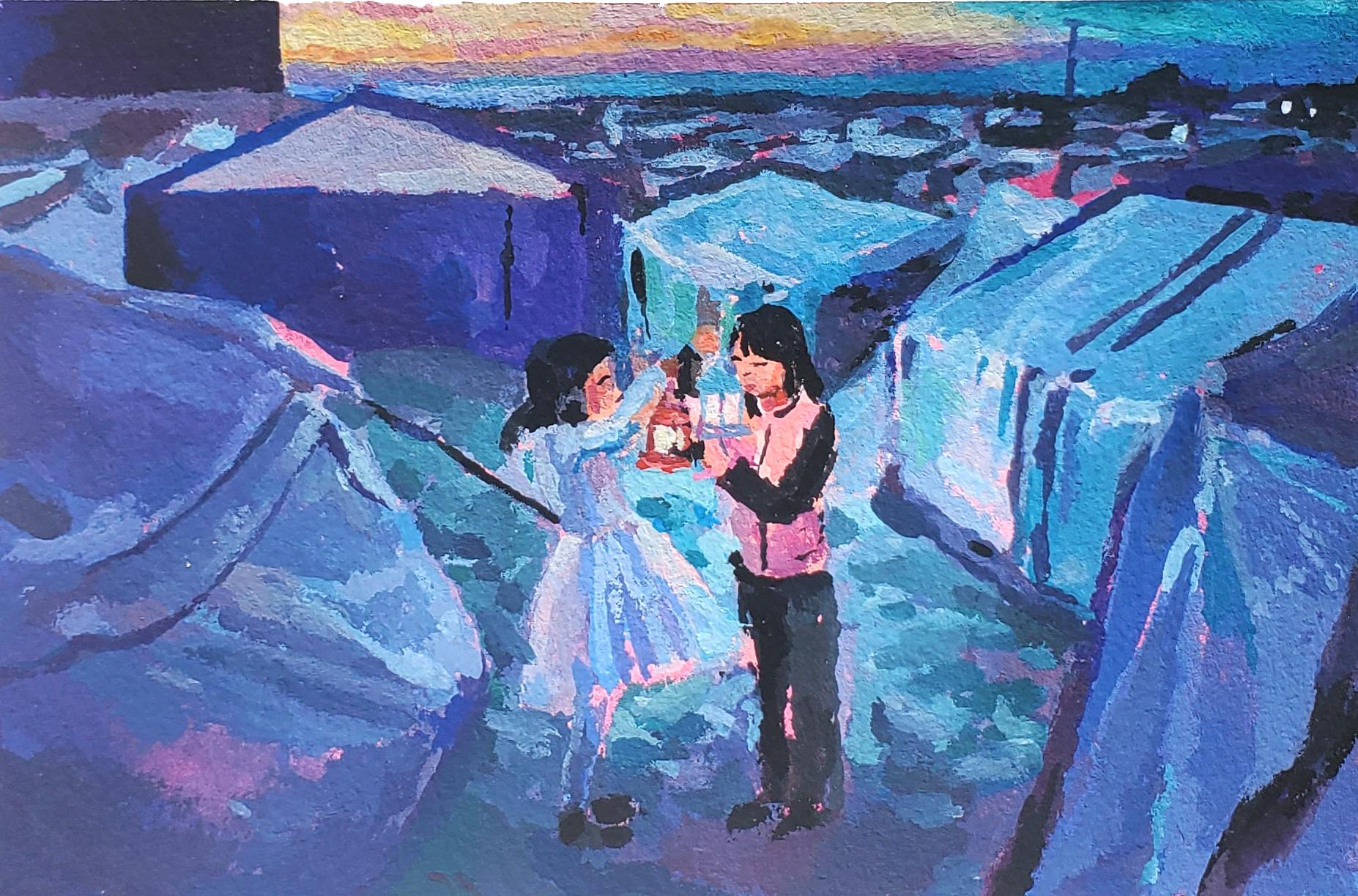  Based on the photography of Palestinian artist Belal Khaled  Gouache, 2024 