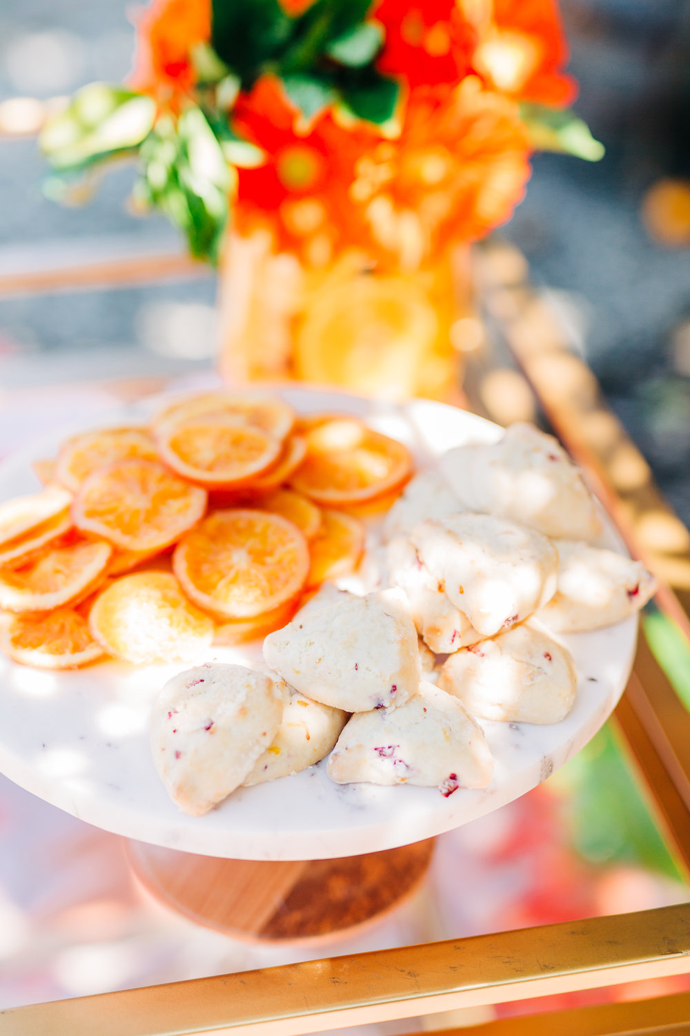 Bar cart decorations for orange picking party. Candied oranges and orange scones8.jpg
