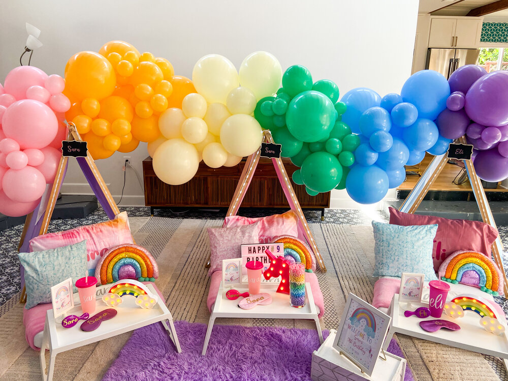 Rainbow sleepover teepee slumber party 5.JPG