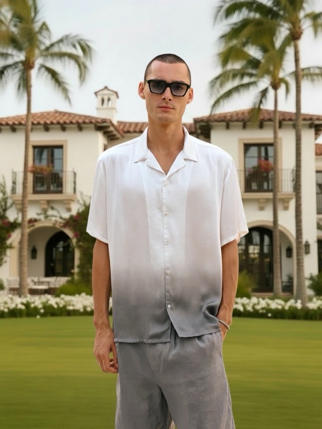 Amari &mdash; fluid EcoVero viscose satin in our signature titanium gradient, hand dyed in Bali. 
Soft to the touch, effortless to wear, and designed to bring a refined edge to modern resort dressing.

#ResortWear
#MenswearStyle
#LuxuryResortwear
#Vi