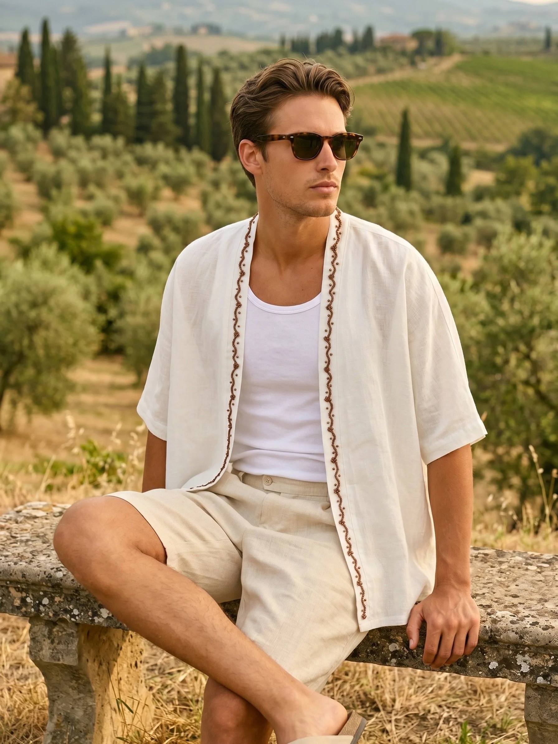 LUNA 

From the olive groves of Mallorca to the spirit of Ibiza. Hand-embroidered by @shaman_ibiza on premium linen, the LUNA kimono shirt is a celebration of Mediterranean summers, slow craftsmanship, and timeless resort living.

Designed for those 