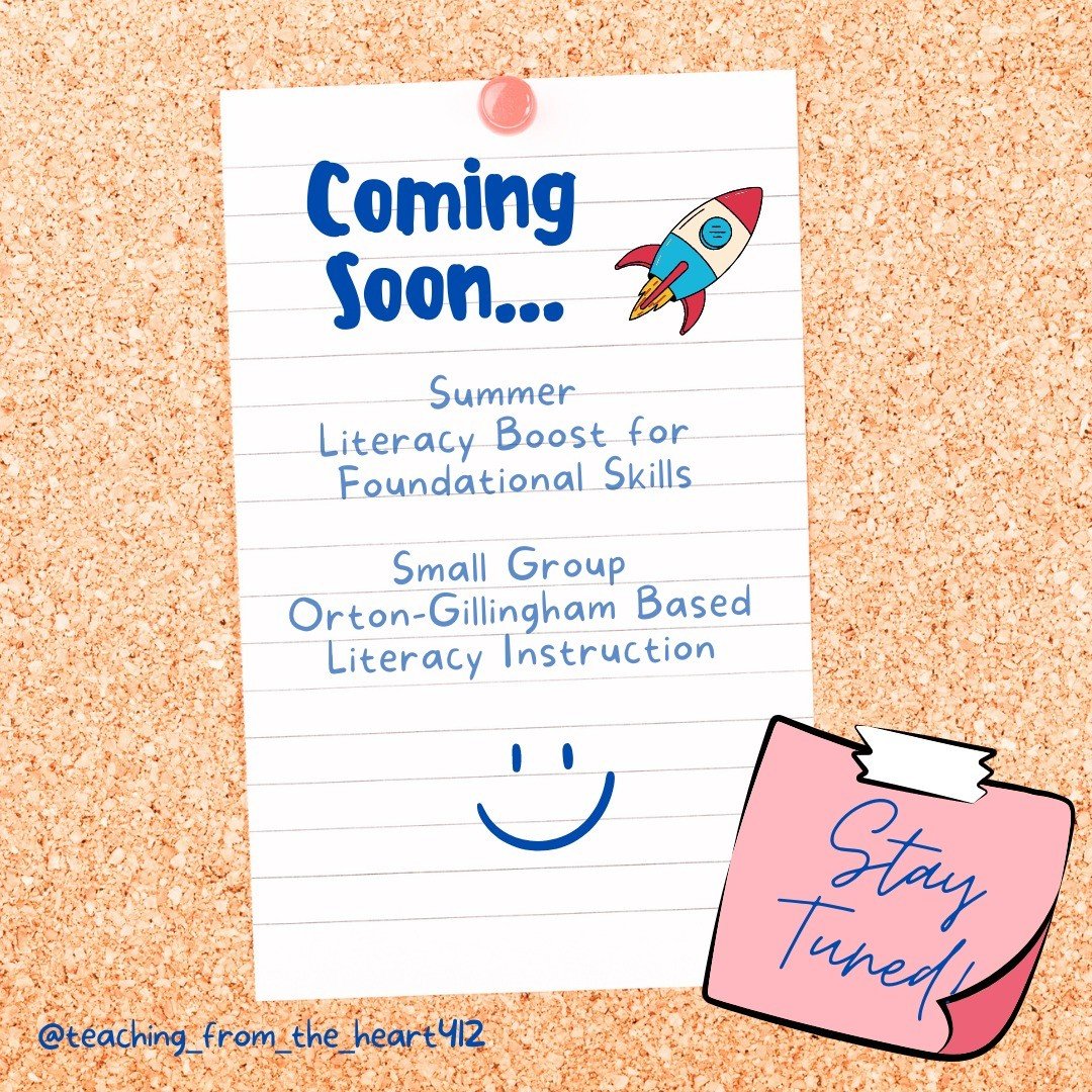 📌Do you have a young learner in the Pittsburgh area? Has he/she been receiving reading support this year? Then this may interest you...

❤️ Teaching from the Heart ❤️ will be offering summer learning opportunities for early elementary students (stud