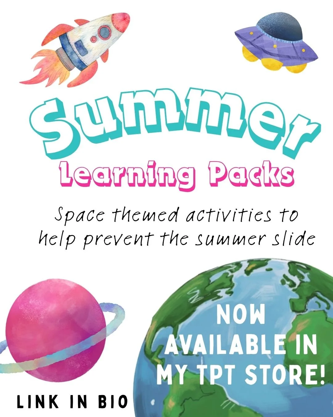 ⭐ Don't let your students lose the literacy skills they've gained this year! 

I have 3 summer learning packs available in my TPT store:

🌎 "Blast Off to 1st Grade" for kindergarten grads
🚀 "Blast Off to 2nd Grade" for 1st grade