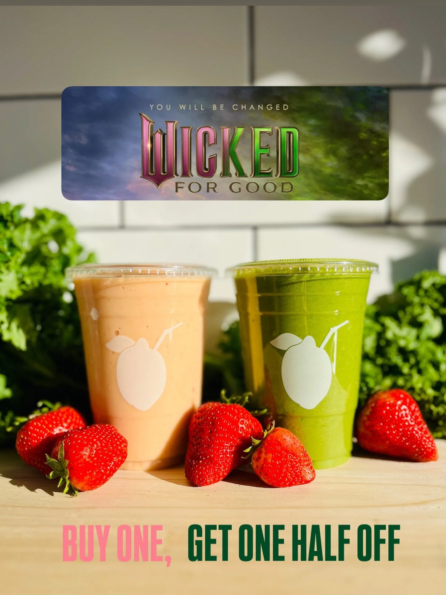 WICKED fans, this one&rsquo;s for you! Grab a Chill smoothie and score an Absolute smoothie for 50% OFF - now through november 28th! 🌸🌱

#wickedmovie #bogo #nuyujuicebar #eatmoreplants #pinkandgreen #arianagrande #cynthiaerivo