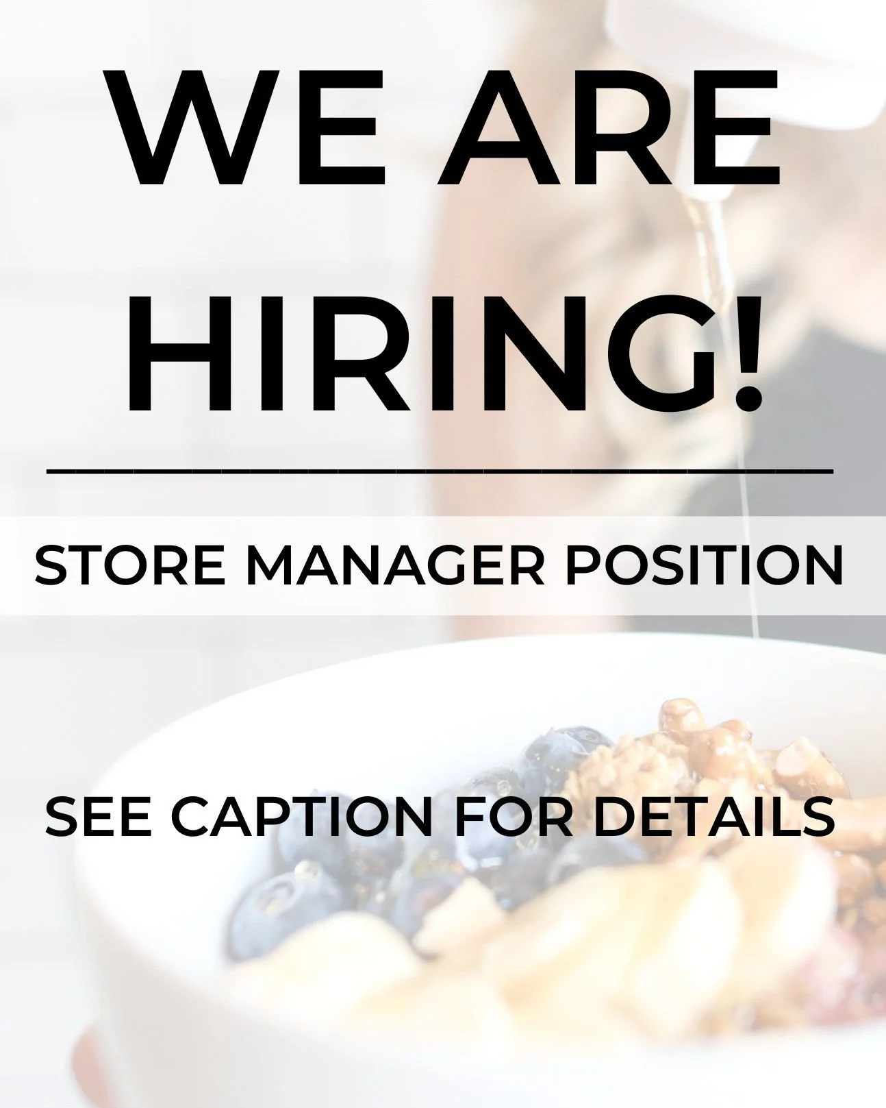 Join us, and lead the team at NUYU Juice Bar! 

Non-negotiable requirements for this position:
&bull; You must be 18+ and no longer enrolled in high school
&bull; You must have reliable transportation and a personal vehicle (this role includes runnin
