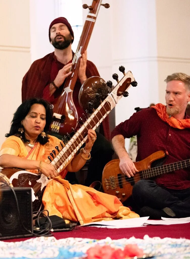 Vedic Vibe ensemble: Dhanesh Trimmer, Scott Fraser, Sarita McHarg. Picture: Martin Reddy