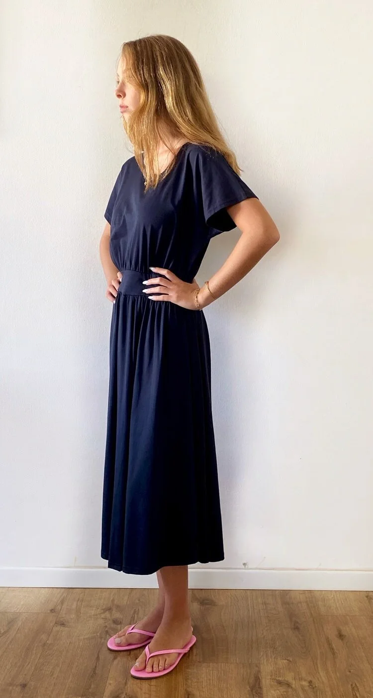 Blue Black Single Cotton Midi Dress