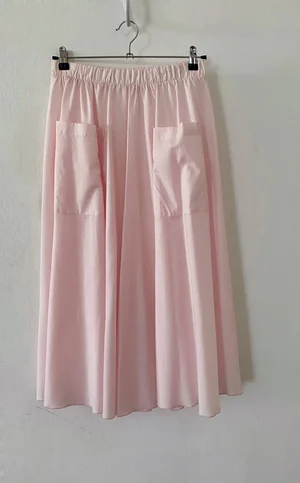 ★fa.er.ie★half pattern cotton skirt(pink)正規品/韓国送料込 A-Line Flared Pink Cotton Maxi Skirt With Pocket