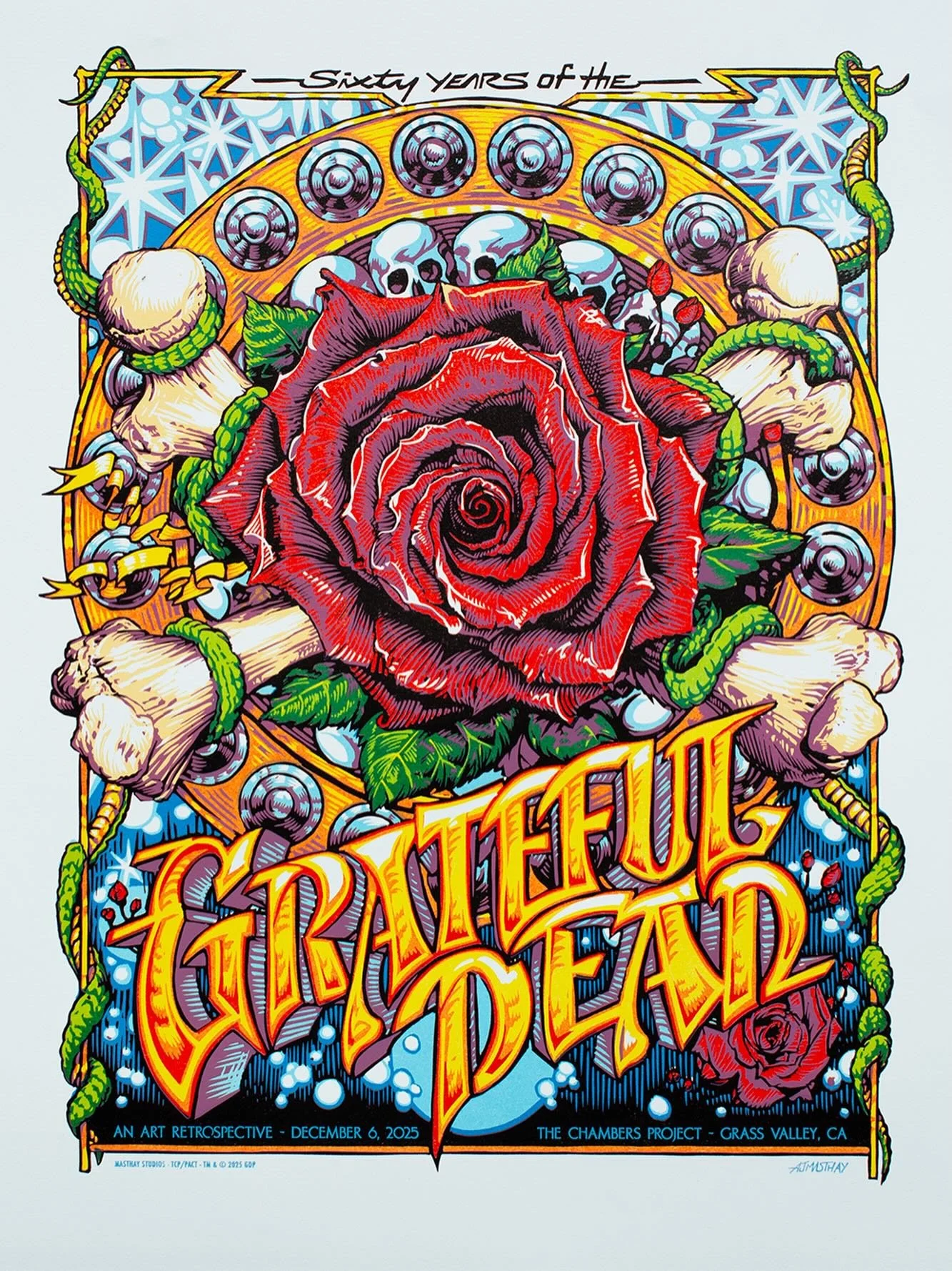 My &ldquo;60 Years of the Grateful Dead&rdquo; 11 color linoleum block prints created for @the_chambers_project are live in their web store - link in their bio. Both main edition on Stonehenge and Lapis Stardream available in limited quantities. 

I 