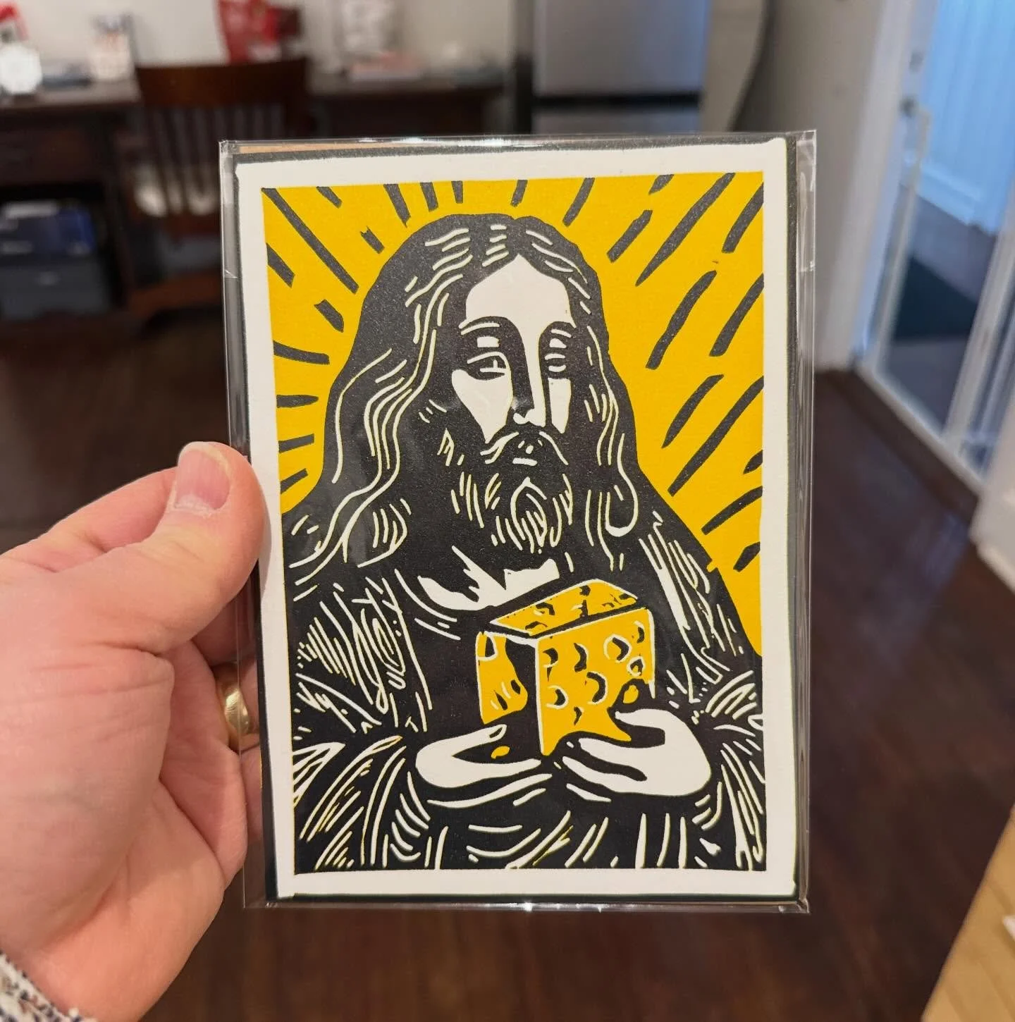 I have officially accepted Cheesus into my life. Fantastic work by @gilfaloartdesignllc, thank you! #cheesus #gilfaloartdesign #printmaking #printmaker #artist