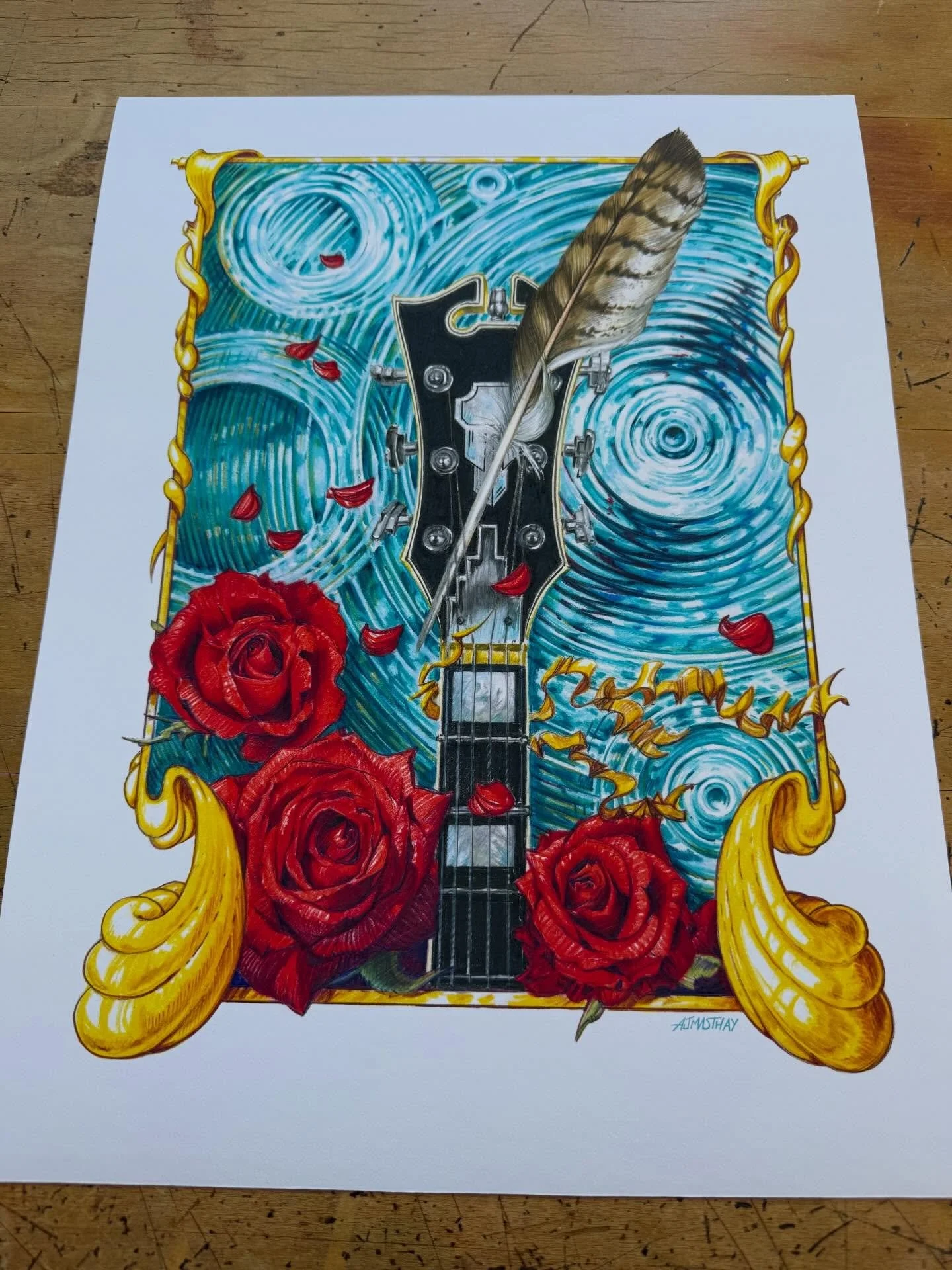 My Bob Weir tribute print &ldquo;300 Years&rdquo; are now available through @bottleneckgallery #ajmasthay #masthaystudios #bobweir #gratefuldead #artist