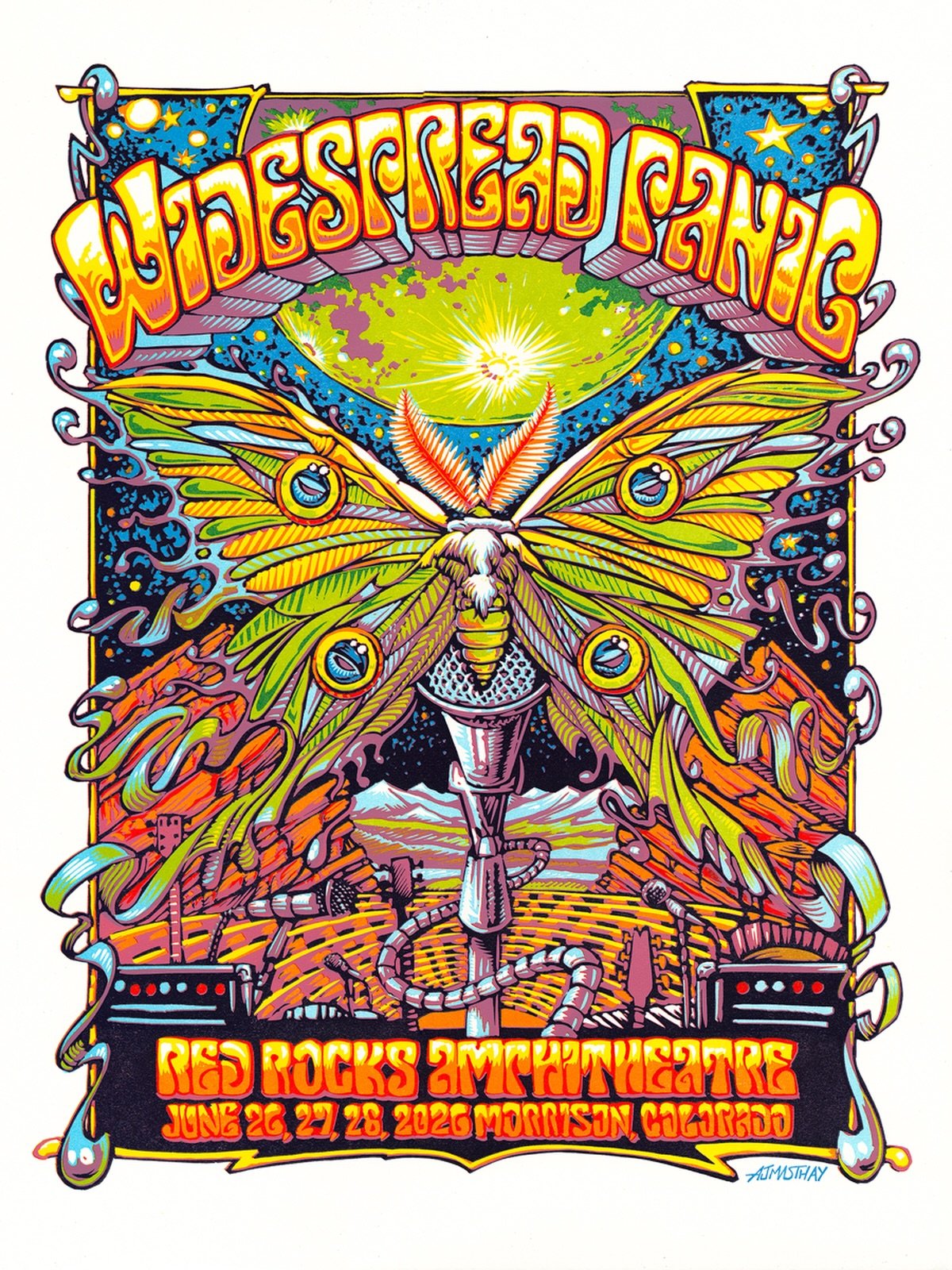 Final warning, my @widespreadpanic Red Rocks prints are dropping today at noon eastern through @bottleneckgallery. I got confirmation the show edition of 800 sold out on night 2 of the 3 night run so this is your last chance to grab one of these 9 co