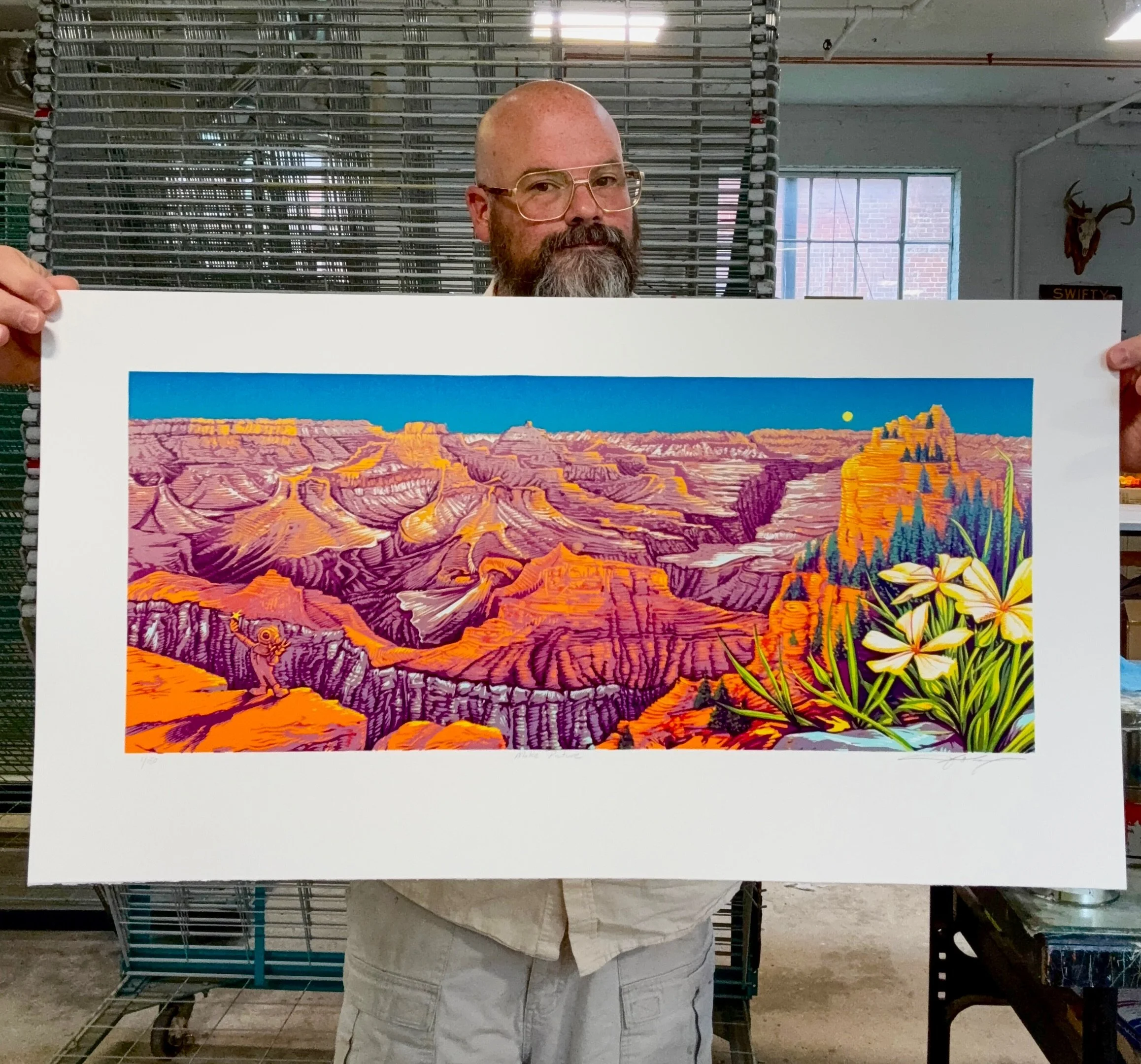One last shameless plus for my latest print &ldquo;Make Picture&rdquo;dropping today, Wednesday August 5th at 12 noon through @bottleneckgallery.  The original drawings will also be available. Thank you in advance! #ajmasthay #masthaystudios #printma
