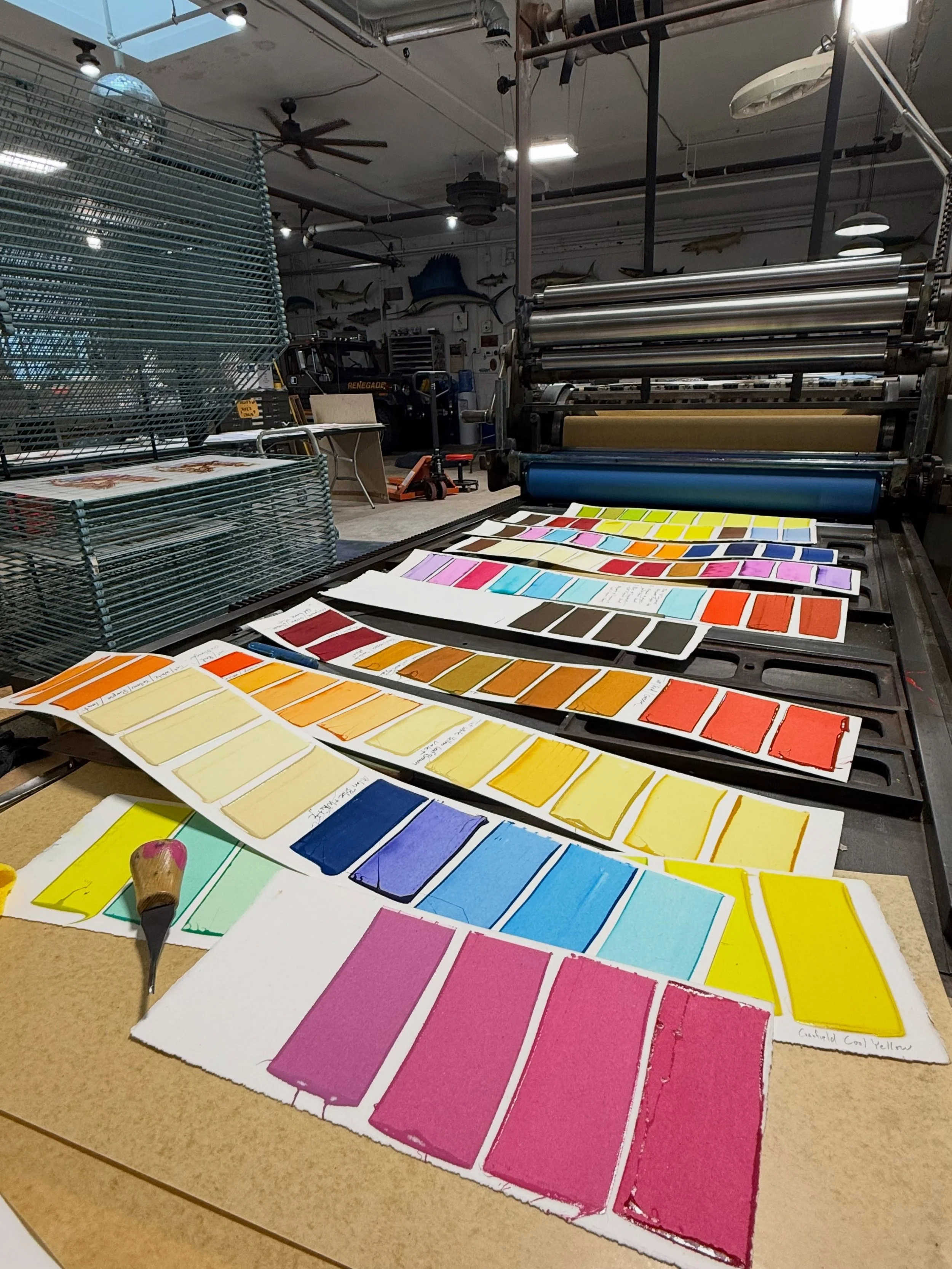 I always know I&rsquo;m deep in the printing weeds when the color swatches start to take over. My @jerrygarcia &ldquo;Rosebud&rdquo; is nearing completion and will be available next week. Stay tuned&hellip; 💀🌹⚡️#ajmasthay #masthaystudios #jerrygarc