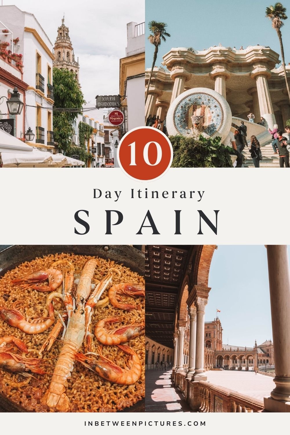The Ultimate 10-Day Spain Itinerary covering the main cities of Madrid, Valencia, Seville, Barcelona