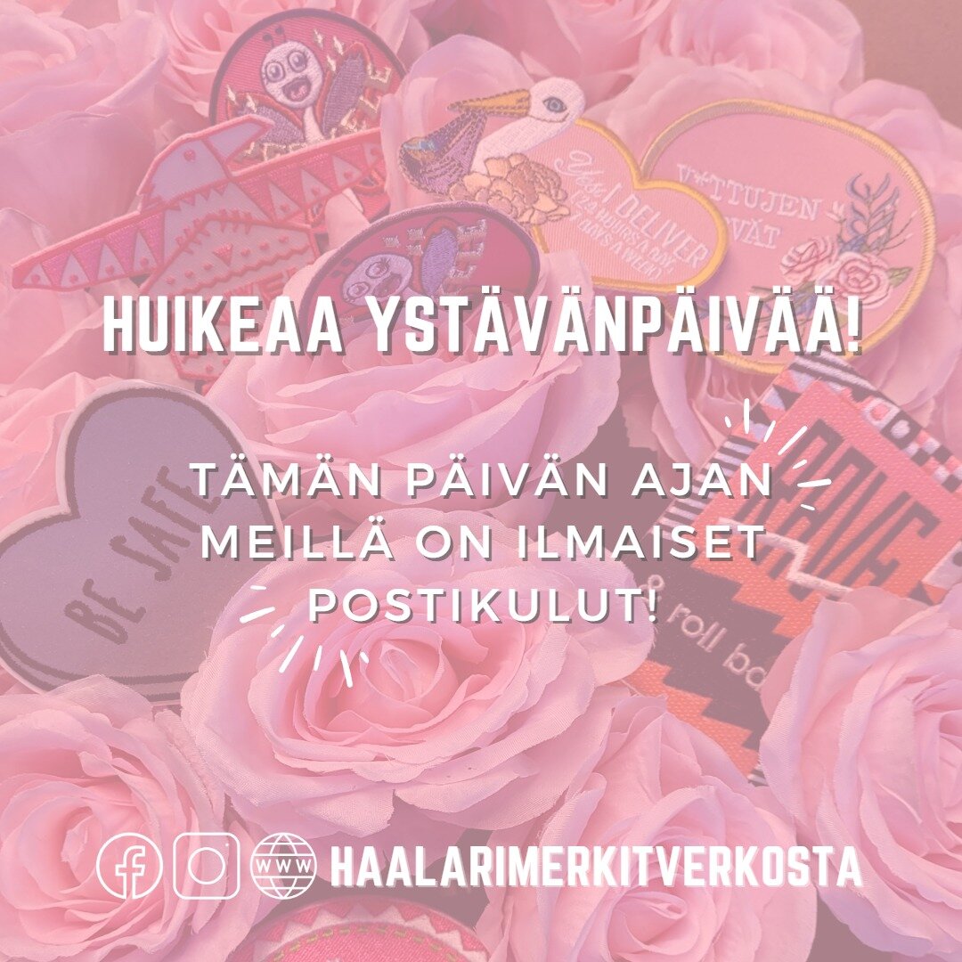 Hyv&auml;&auml; yst&auml;v&auml;np&auml;iv&auml;&auml;! 💗 

T&auml;m&auml;n p&auml;iv&auml;n ajan verkkokaupassamme on ILMAISET POSTIKULUT! 😍

#haalarimerkki #haalarit #opiskelijael&auml;m&auml;&auml; #sein&auml;joki #seamk #vaasa #vamk #kokkola #t