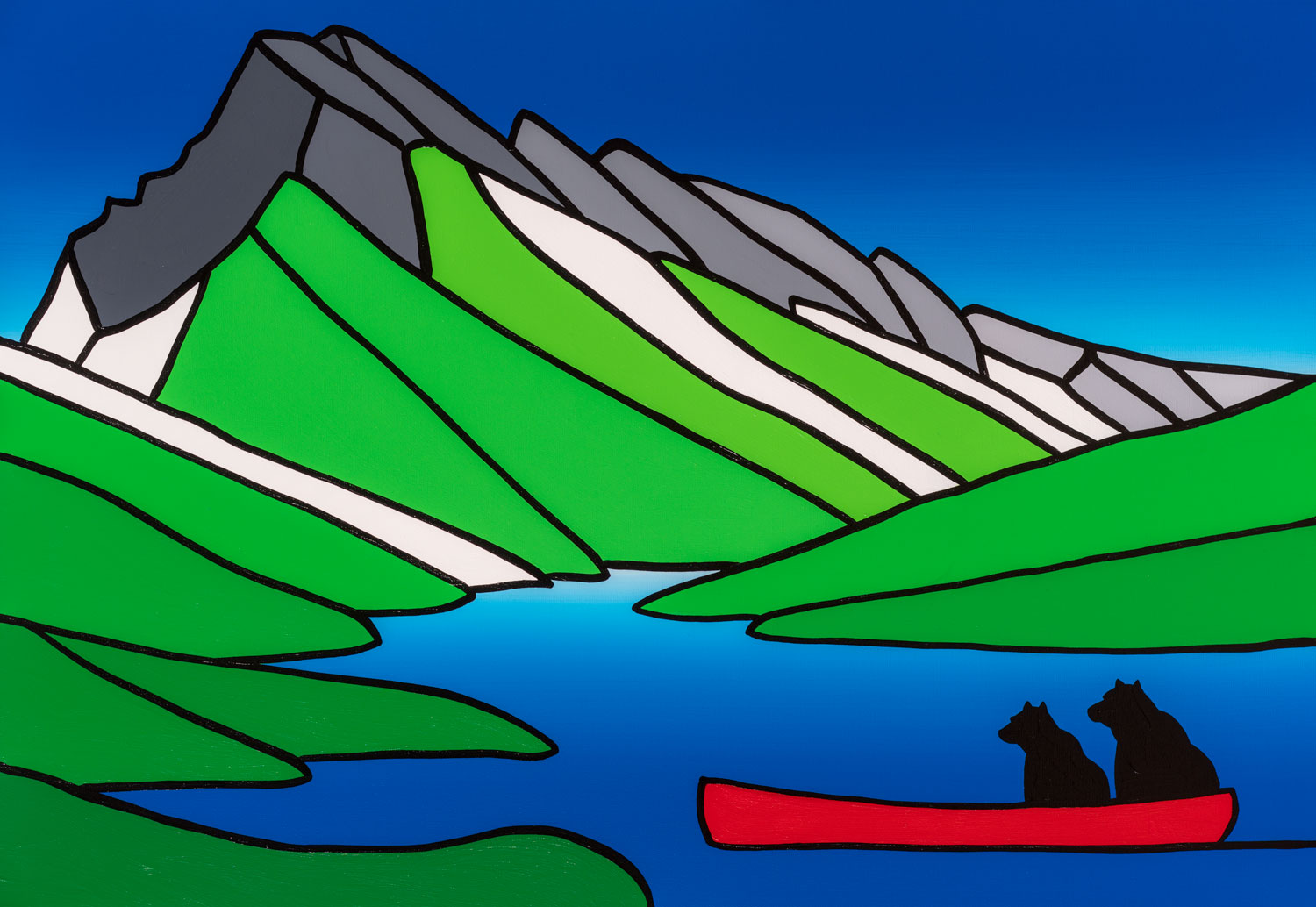 The Two Bears In The Red Canoe Ponder Stopping For A Picnic 30" x 20" Acrylic on Canvas Jason Carter, 2018 SOLD