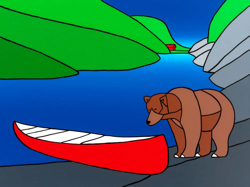 The Curious Bear Considers A Canoe 40" x 30" Acrylic on Canvas Jason Carter, 2018 SOLD