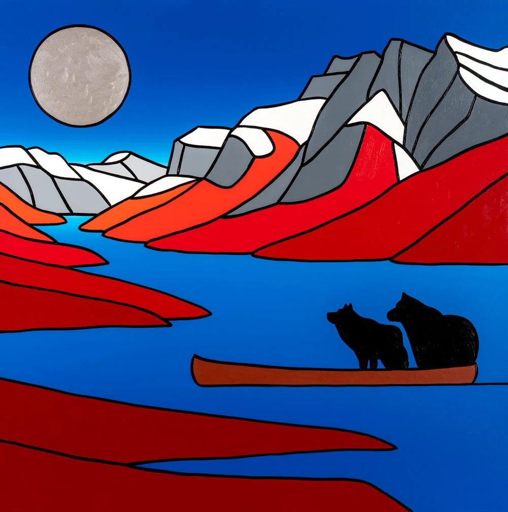 Bear and Wolf Travel By The Light Of The Silvery Moon 40” x 40” Acrylic on Canvas Jason Carter, 2019 SOLD