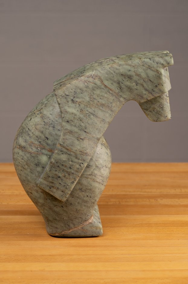   The Curious And Somewhat Shy Standing Bear &nbsp;  10” x 9” x 5.5”  16.6 PDS  Indian Soapstone&nbsp;  Jason Carter, 2023  $3750 