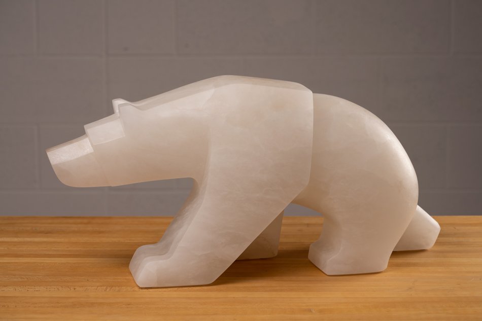   The Walking Bear Walks   10.5” x 21” x 8”&nbsp;  70LBS  Italian Alabaster&nbsp;  Jason Carter, 2023  $9995 