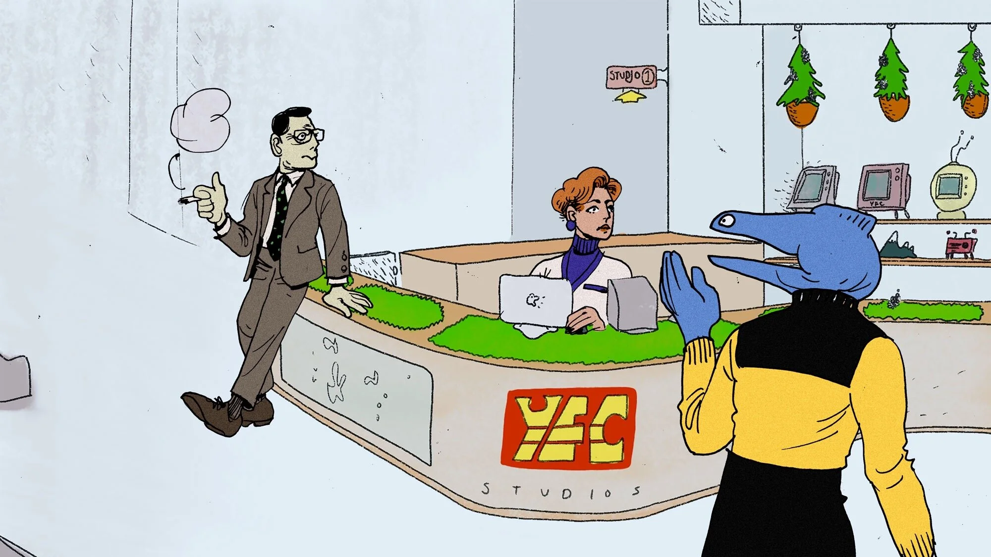 Concept image combining characters with environment. Characters by Brian McCray.