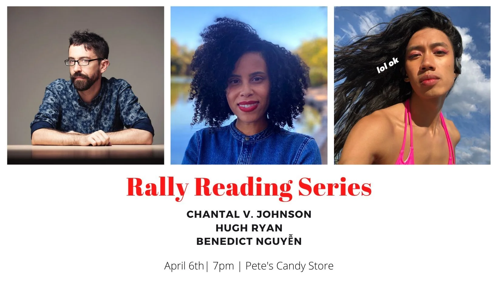 Rally Reading Series: Chantal V. Johnson, Hugh Ryan, and Benedict Nguyễn