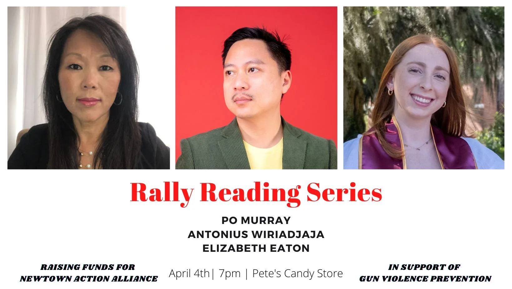 Rally Reading Series: Po Murray, Antonius Wiriadjaja, and Lizzie Eaton