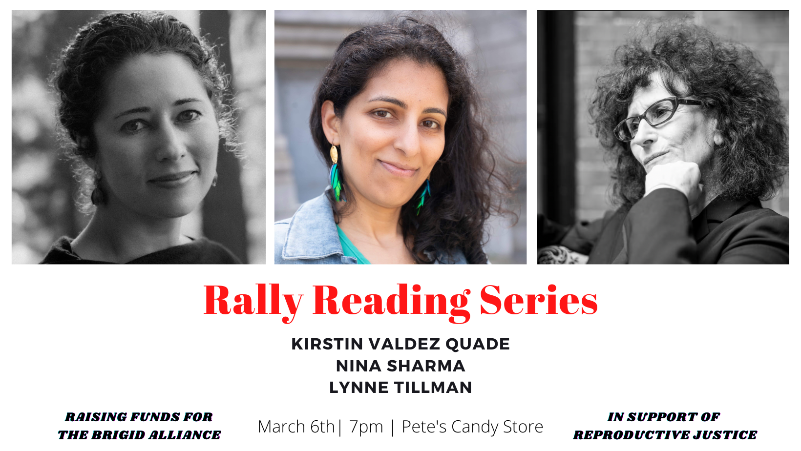 Rally Reading Series: Kirstin Valdez Quade, Nina Sharma, and Lynne Tillman
