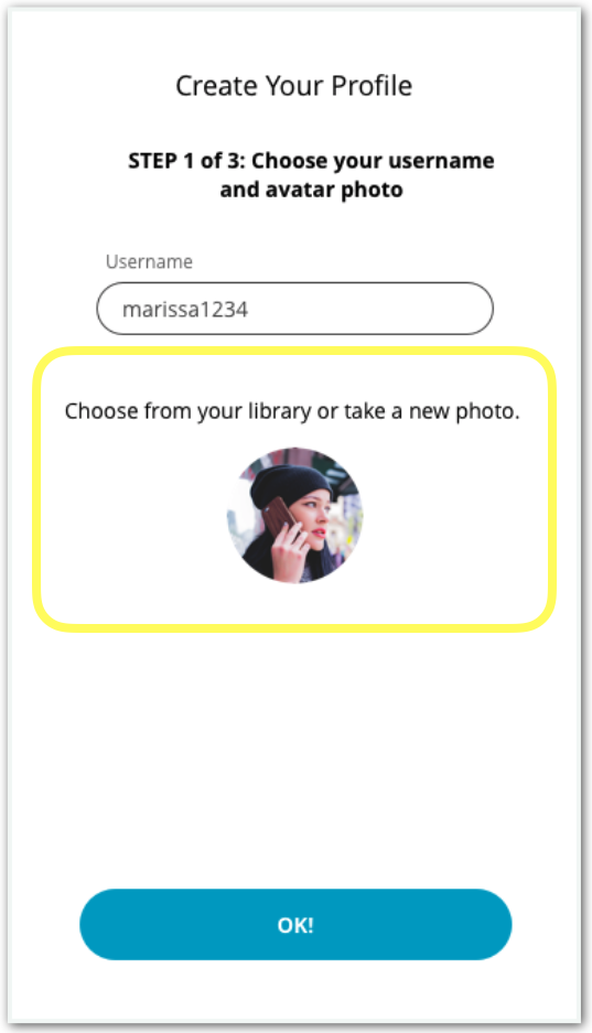 Added a screen after the camera is selected that shows a more realistic image of a user to indicate the action of adding a photo.
