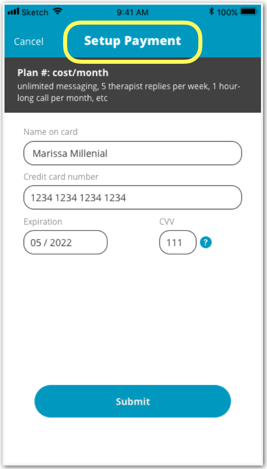 Changed the title to “Setup Payment” to save space and make a clearer call to action.
