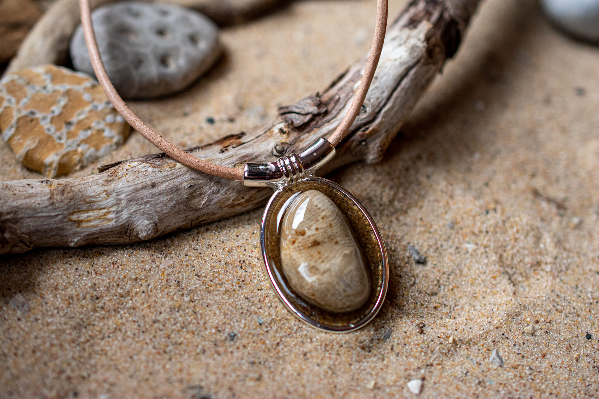 FREE SHIPPING USA Handmade petoskey stone pendant