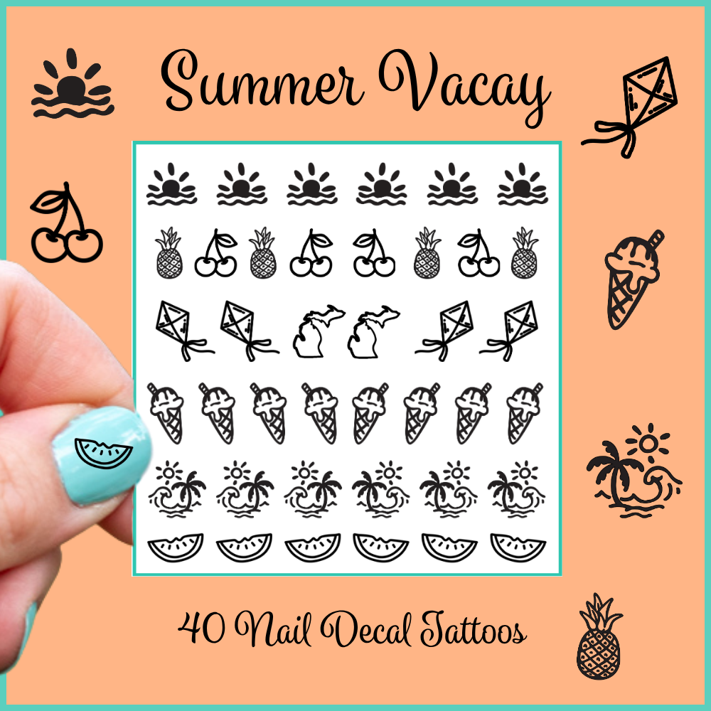 Summer Vacay ~ Handmade Nail Art Decal Tattoos