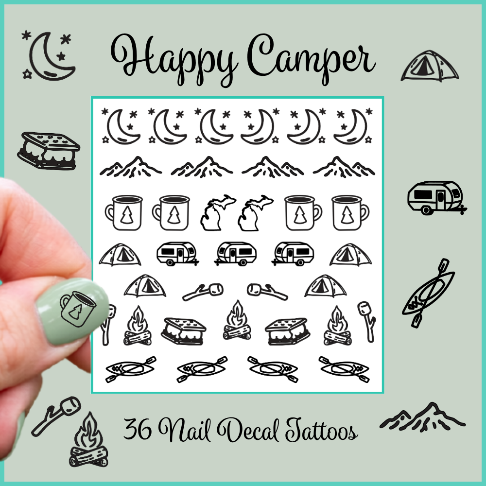 Happy Camper ~ Handmade Nail Art Decal Tattoos