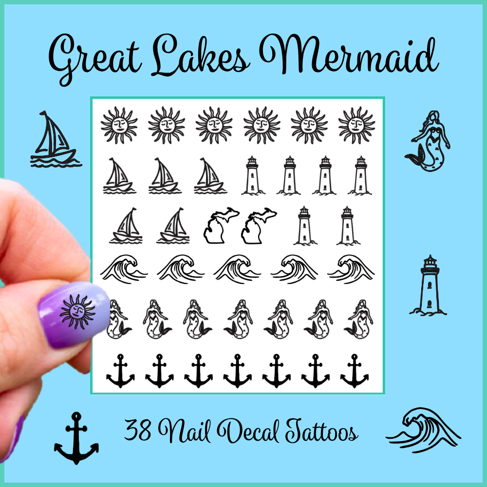 Great Lakes Mermaid ~ Handmade Nail Art Decal Tattoos