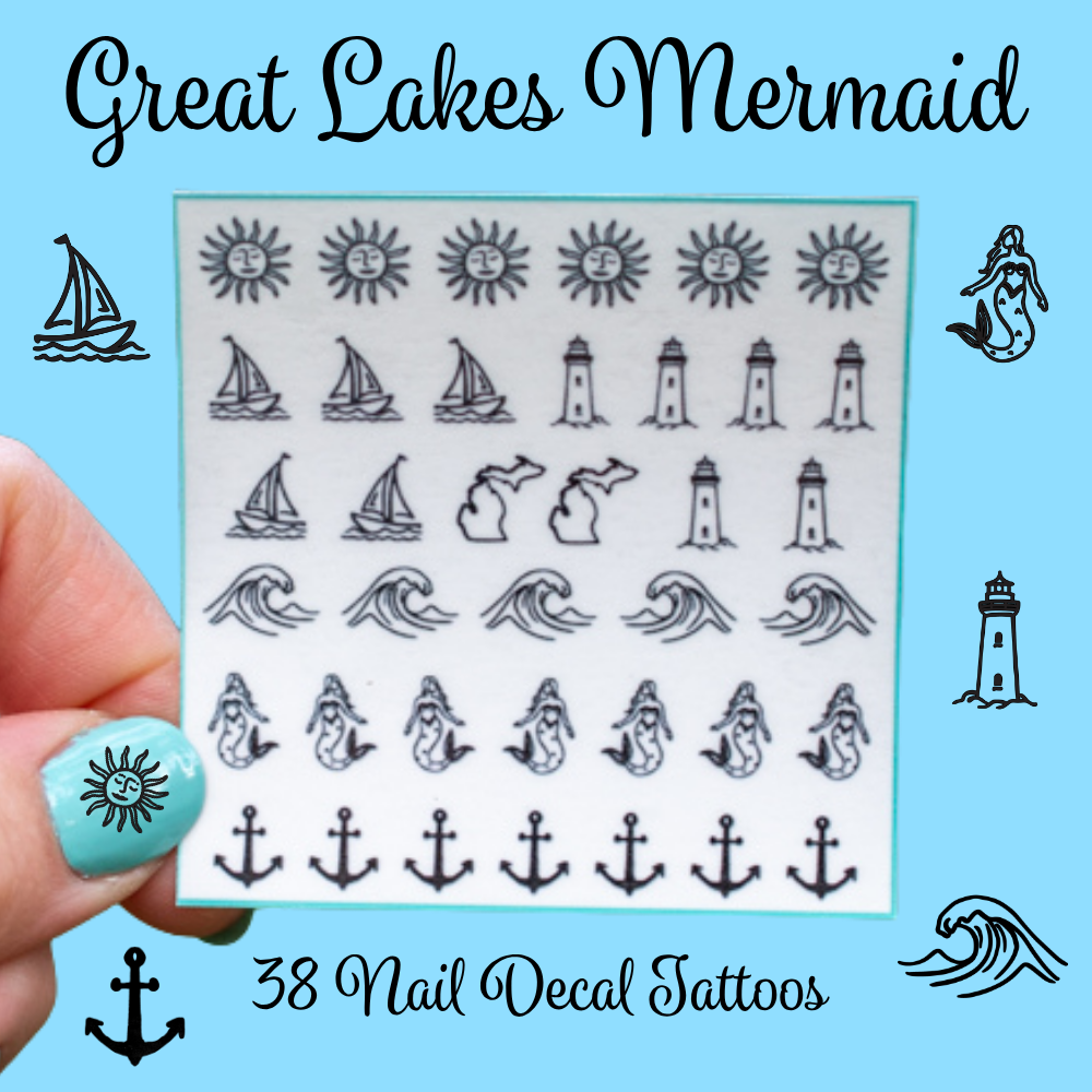 Great Lakes Mermaid ~ Handmade Nail Art Decal Tattoos