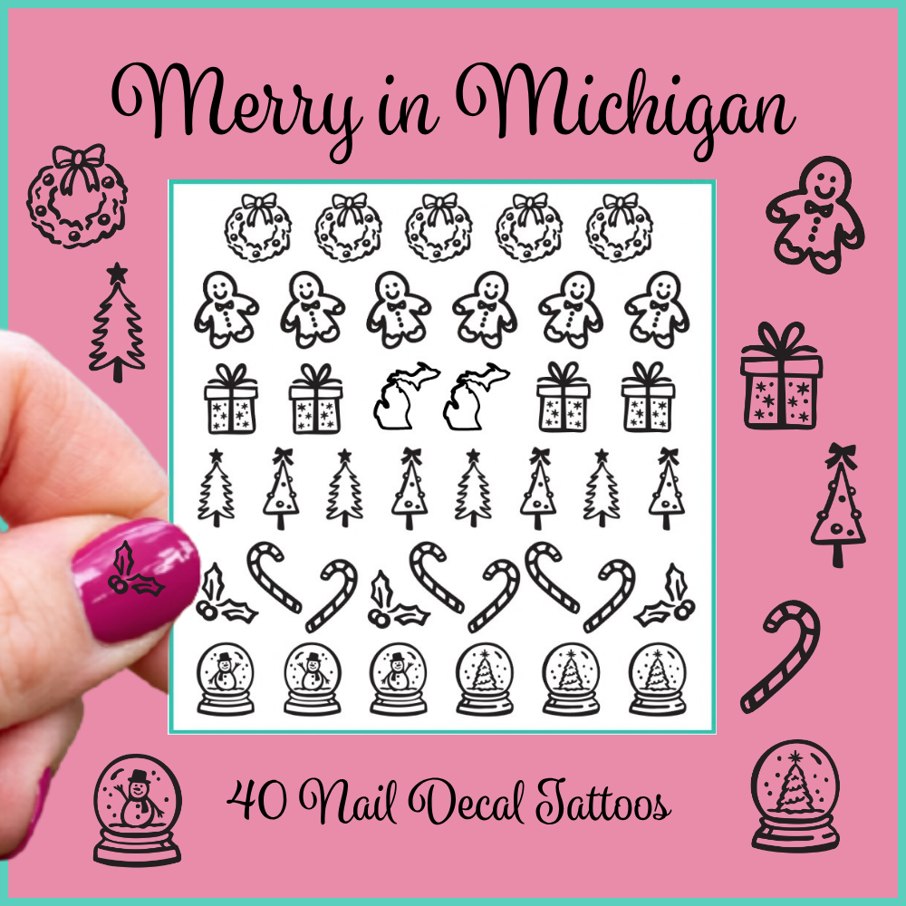 Merry in Michigan ~ Handmade Nail Art Decal Tattoos