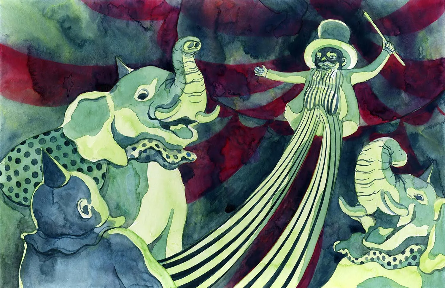 Orpheus Meets the Ringmaster (Watercolor and Gouache)