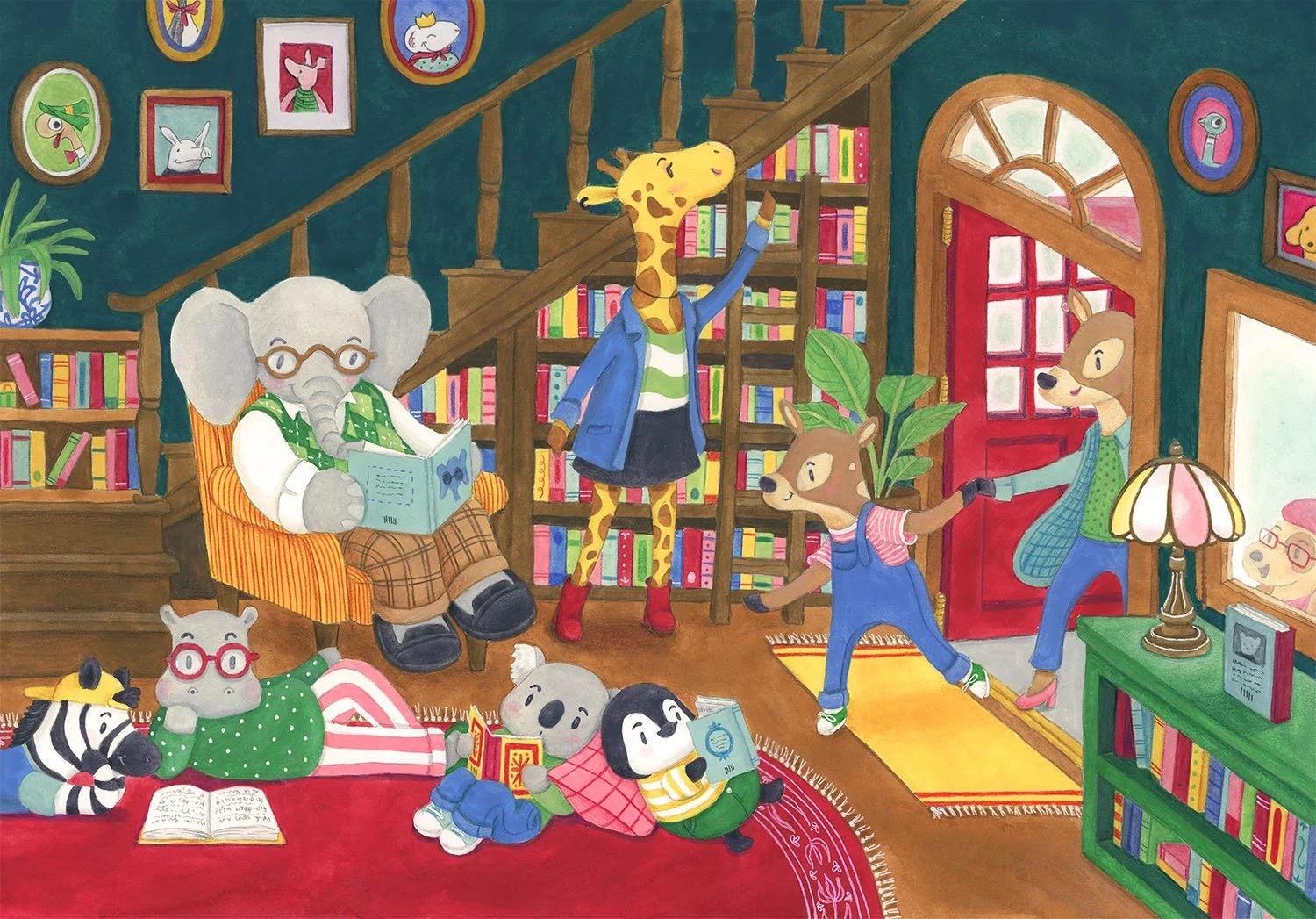 Animal Bookstore (Gouache and Colored Pencil)