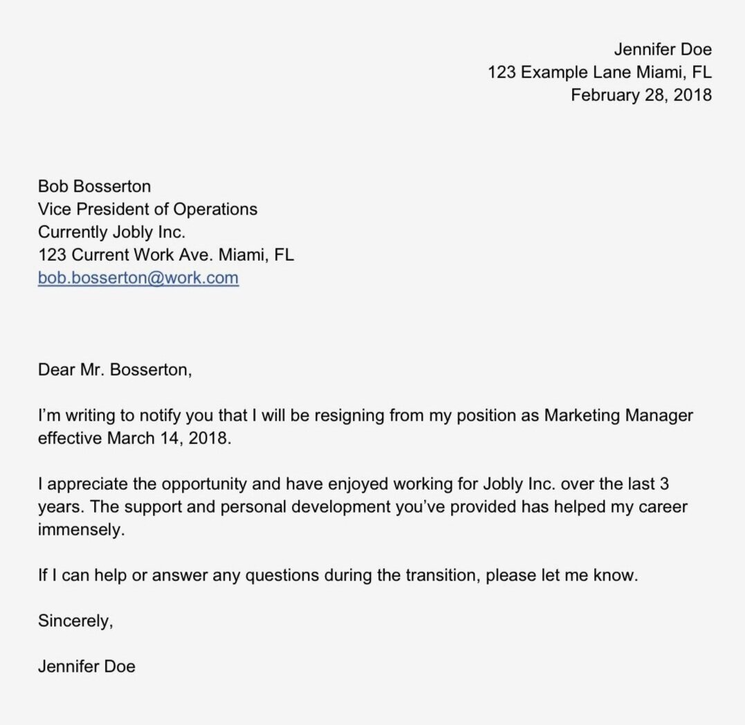 How To Write A Simple Resignation Letter Template Sample Doc