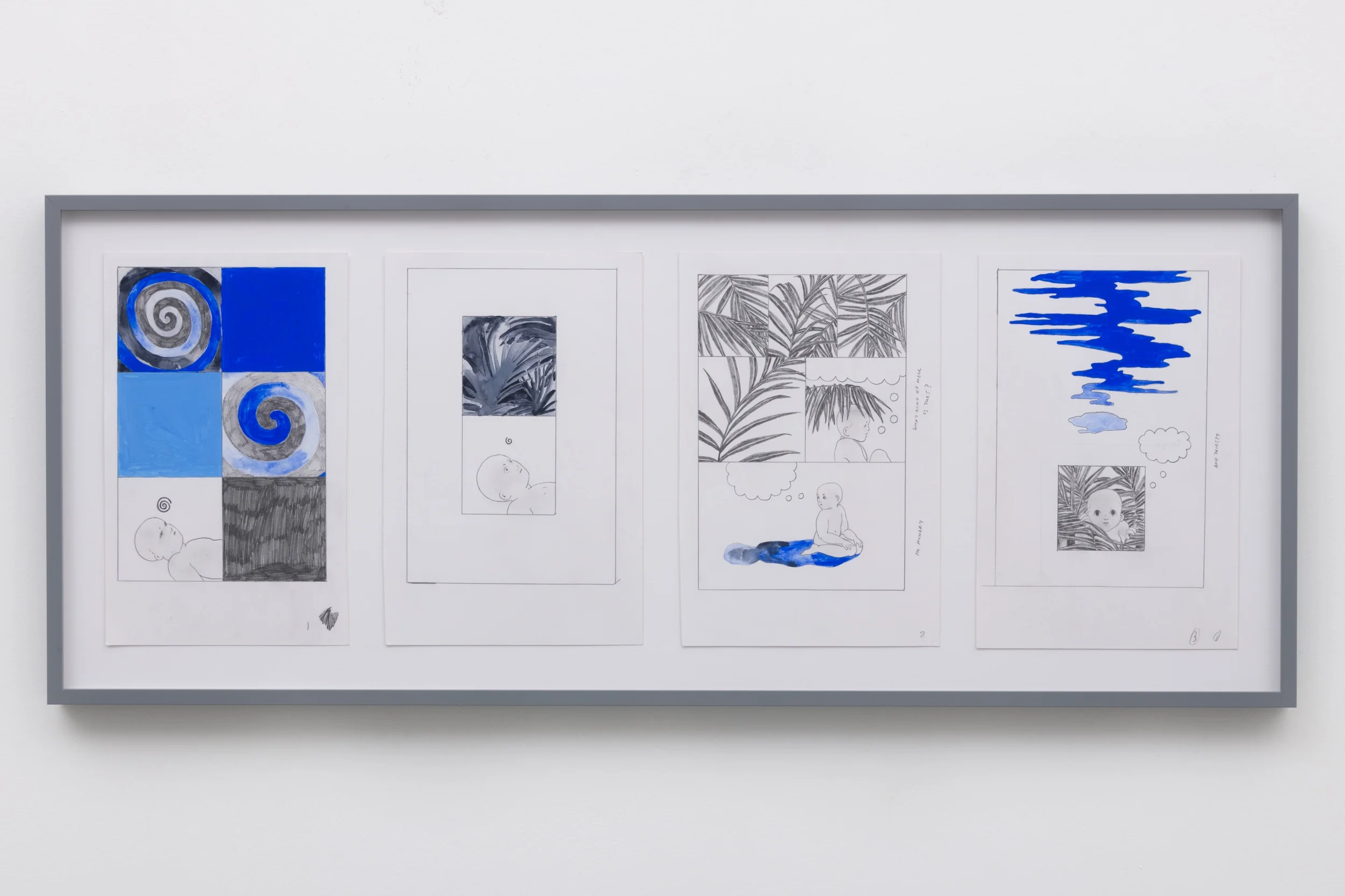 Aidan Koch, Lagoon , 2018, gouache, watercolor, and graphite on paper, 14 × 34 ½ inches (35.6 × 87.6 cm)