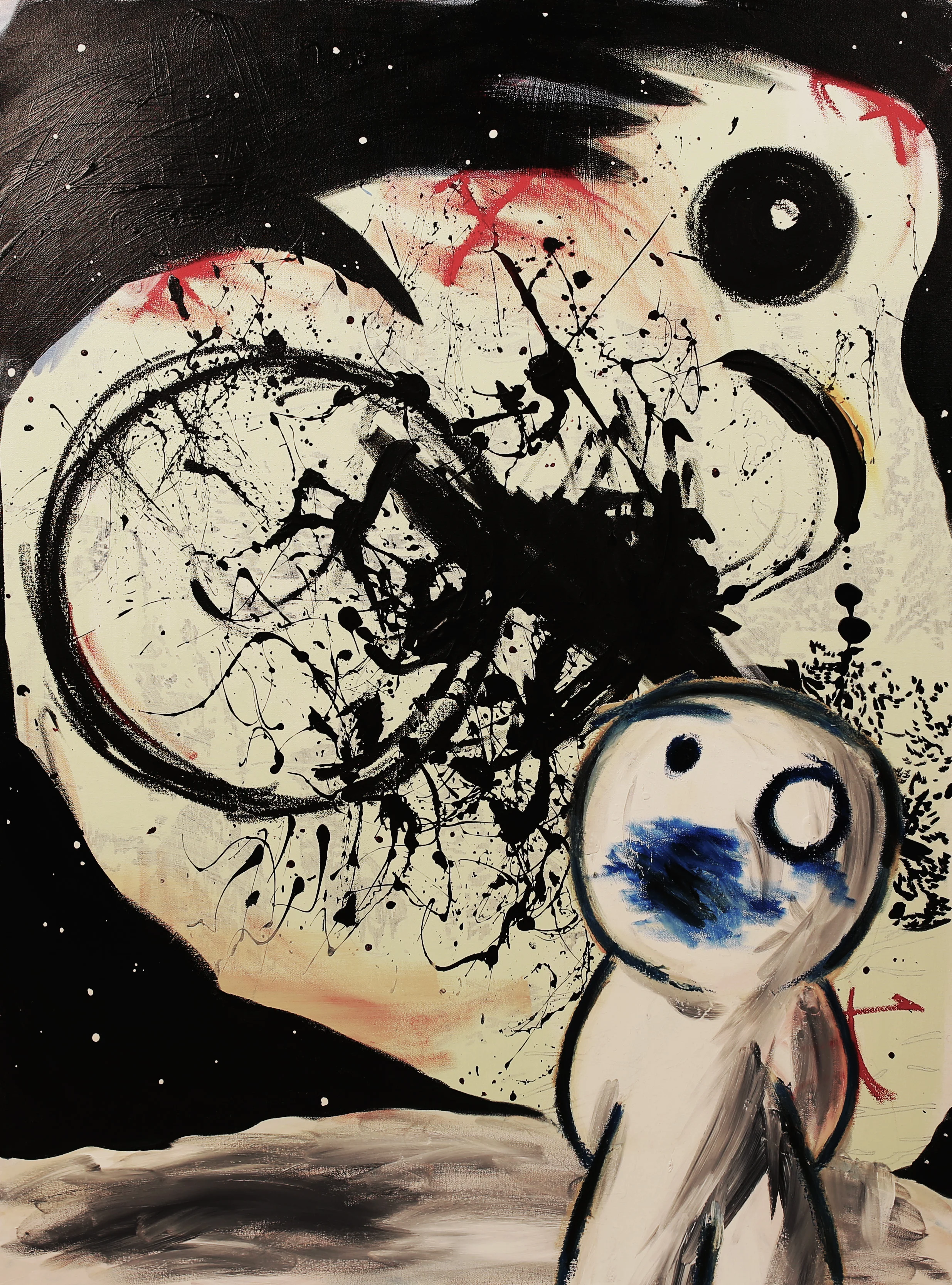 Say, what’s going on here?. Acrylic, oil on canvas. 48 x 36 x 1 ½ in. Executed in 2017.