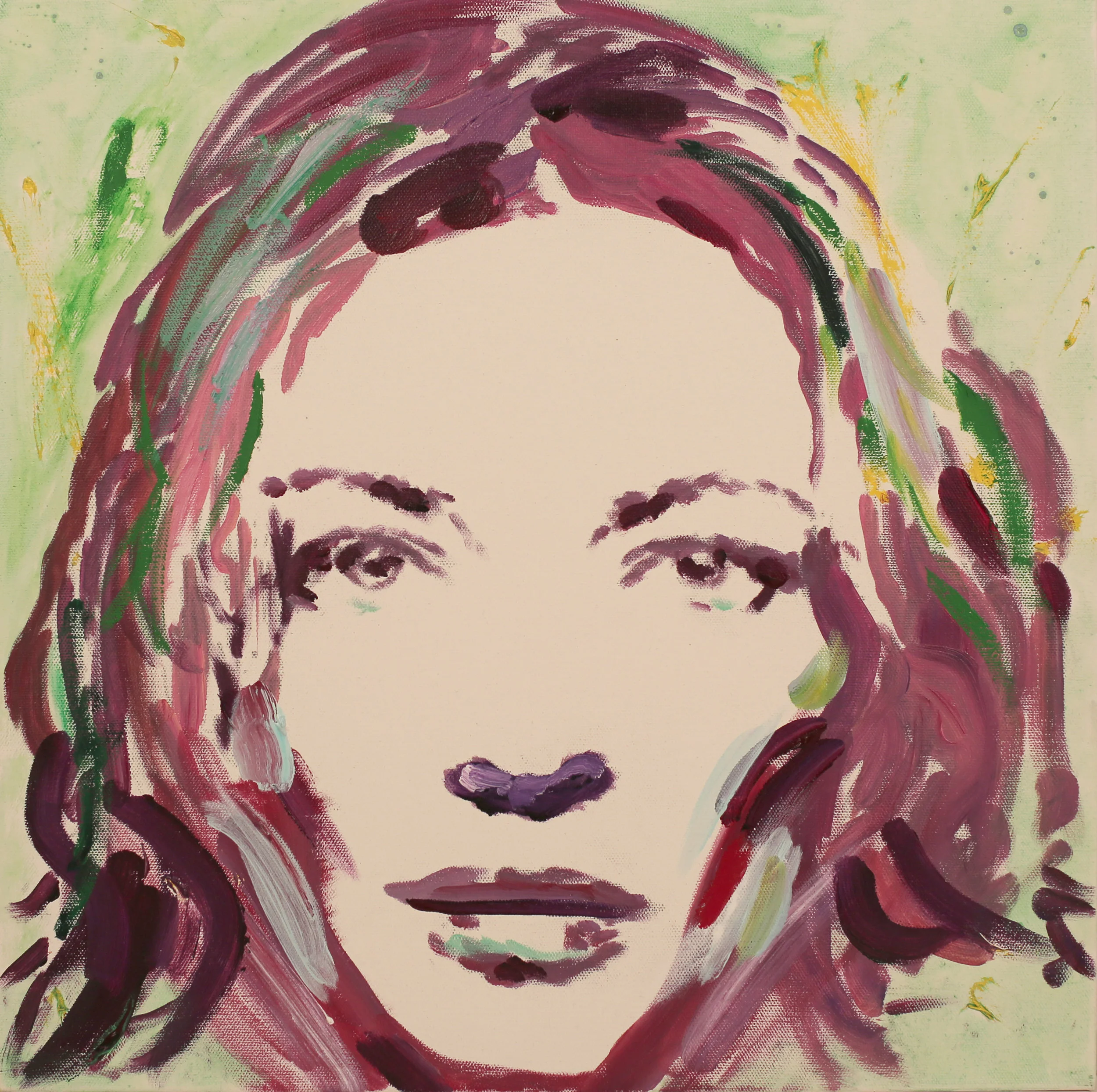 Portrait in green. Oil, acrylic on canvas. 18 x 18 x 1 ½ in. Executed in 2018.