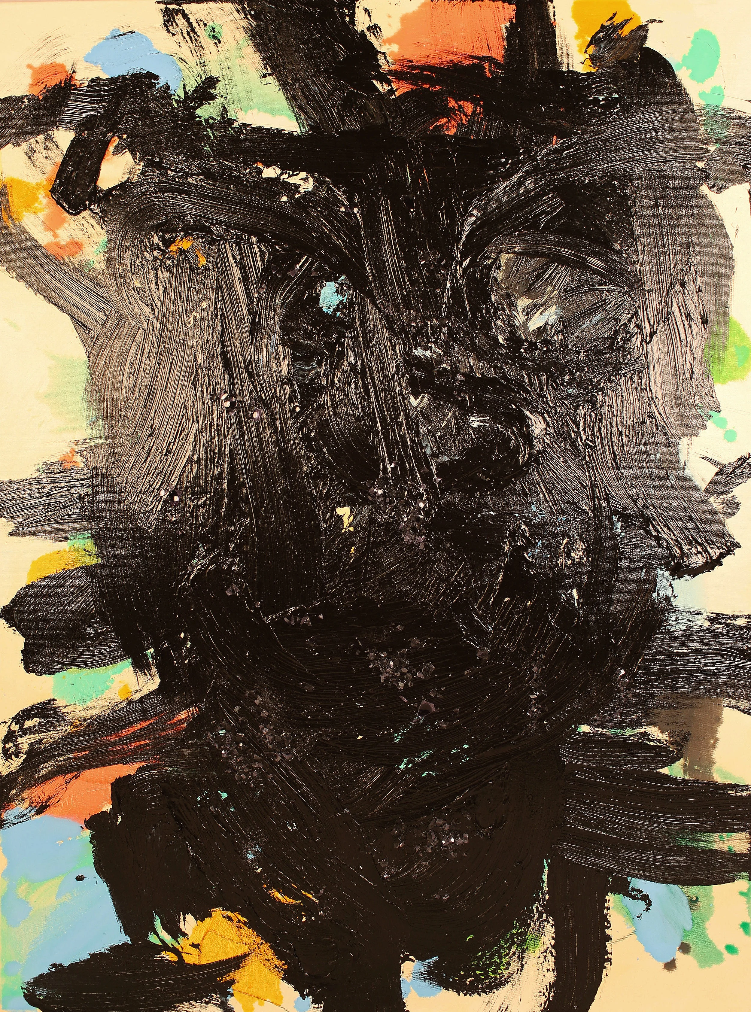 Mask. Acrylic, oil on canvas. 48 x 36 x 1 ½ in. Executed in 2018.