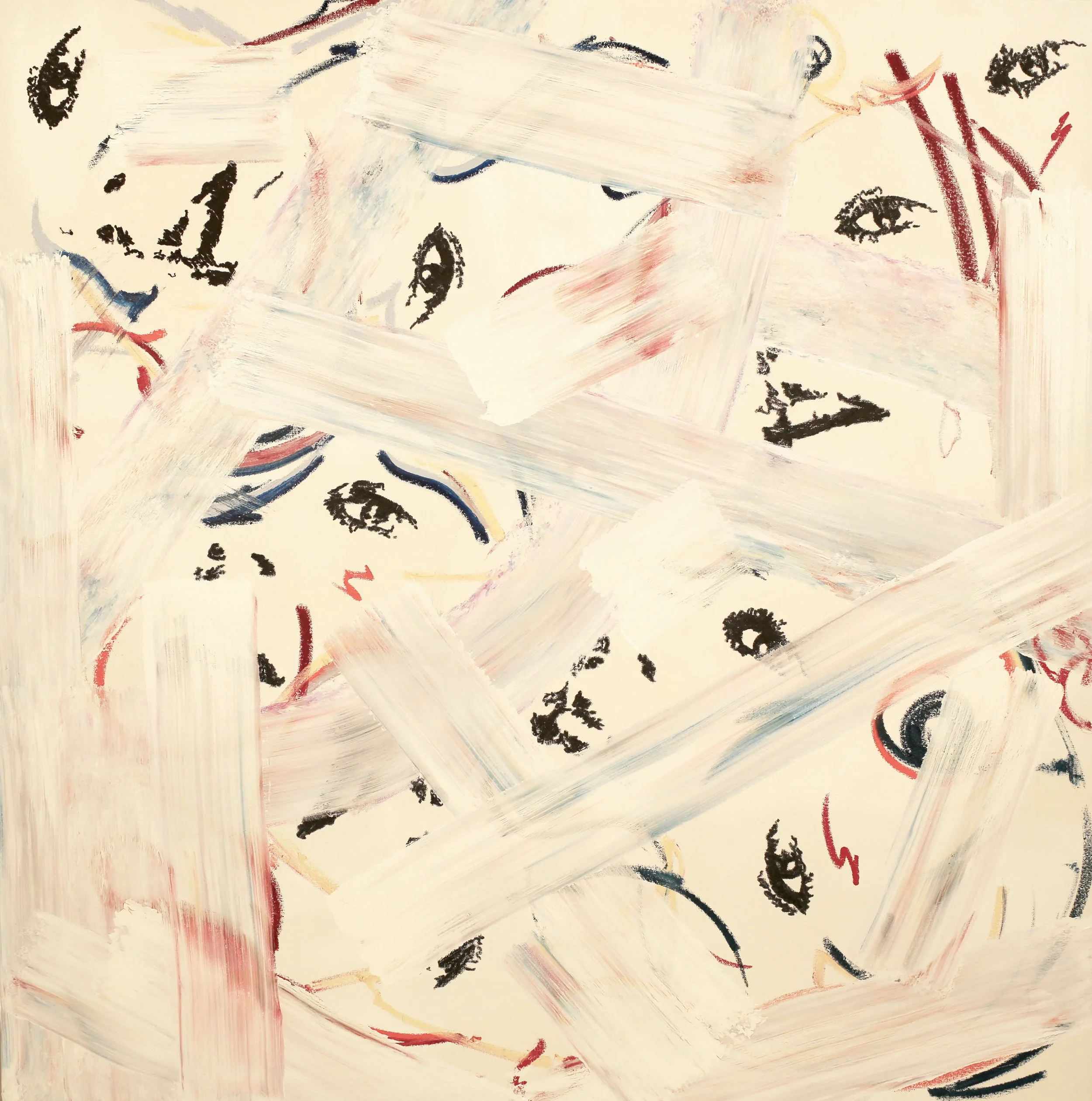No notice me. Acrylic, oil, watercolor crayon on canvas. 48 x 48 x 1 ½ in. Executed in 2018.