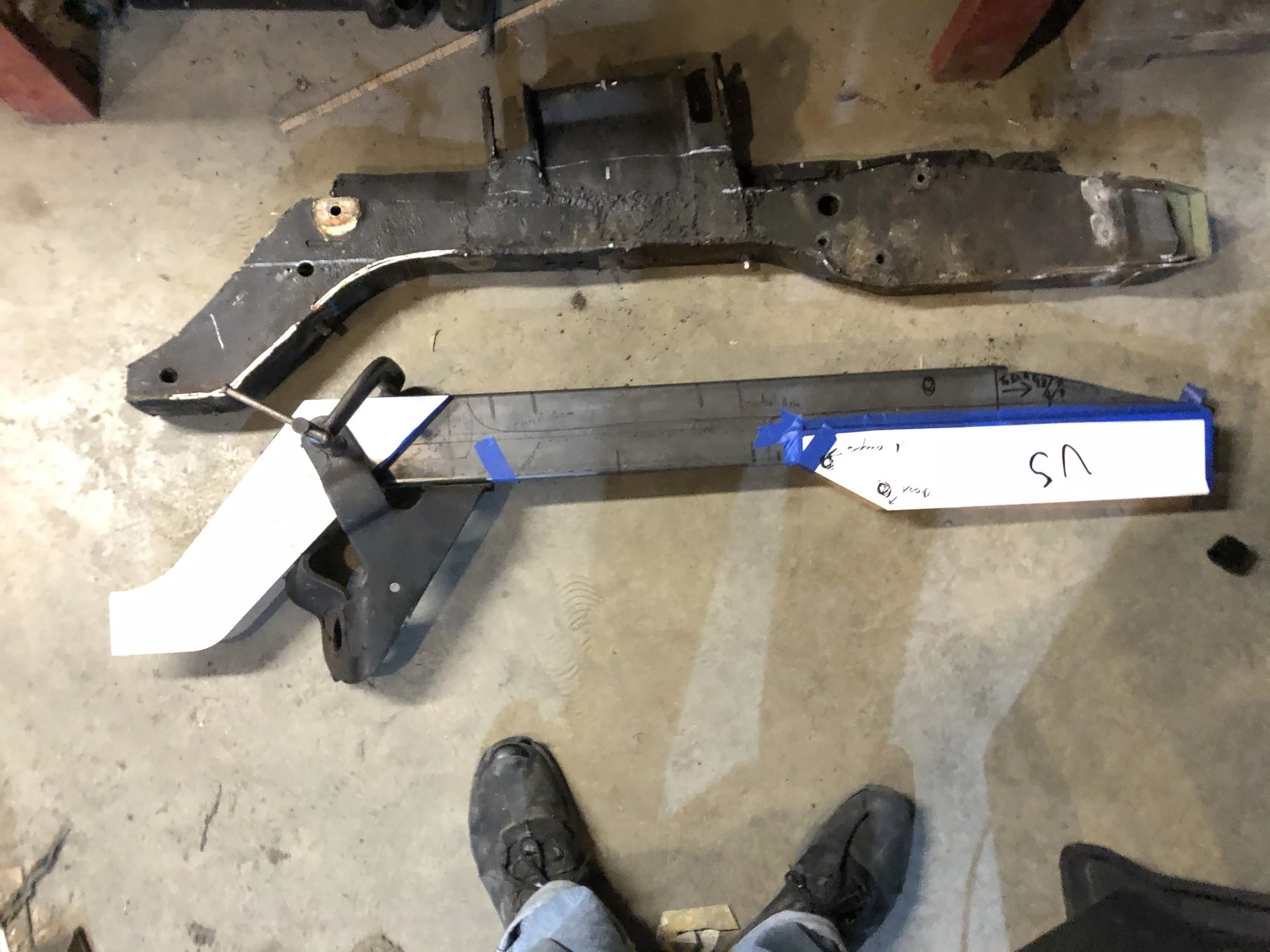 OLD FRAME RAIL NEXT TO THE NEW RAIL DESIGNED WITH CAD