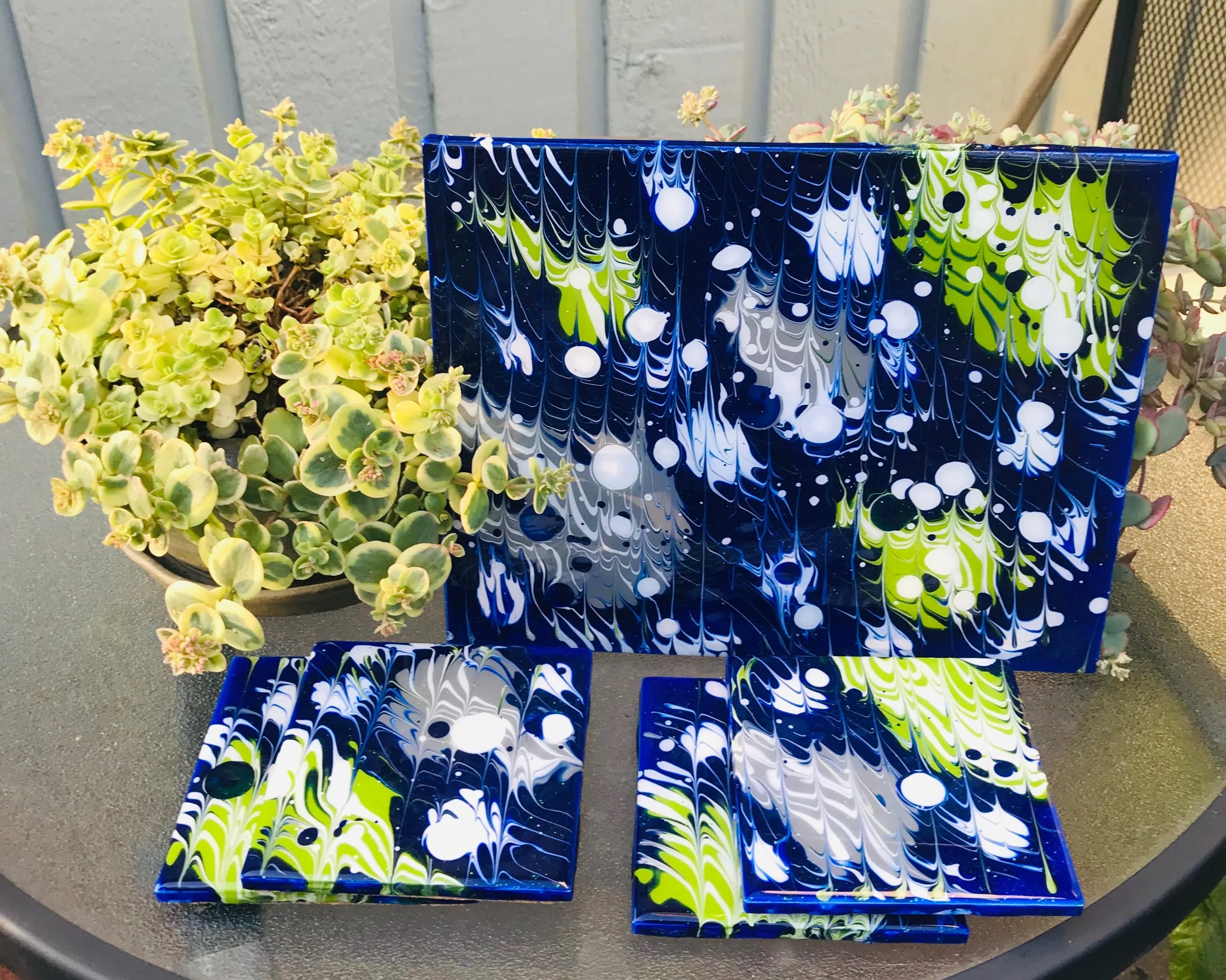 Seahawks inspired Coaster Set and Small Platter - 8 x 10