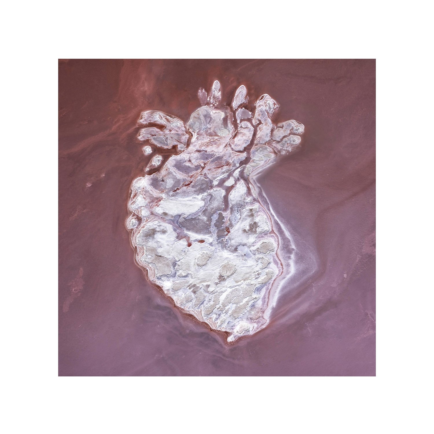 Aerial view of Lake Eyre with heart-shaped salt formation