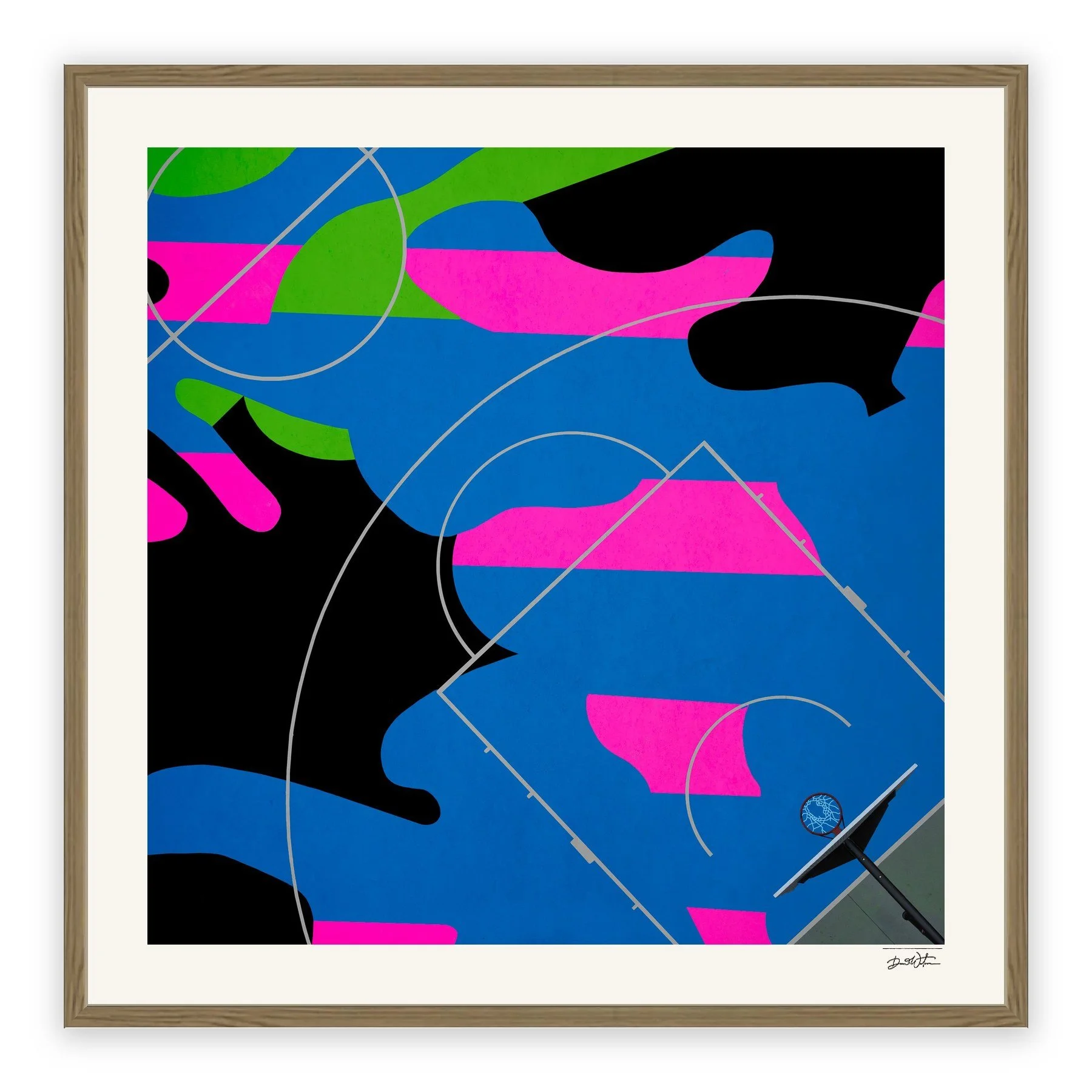 All Court Up - Basketball #1 – limited edition fine art photographic print by Dani Watson in a raw oak frame